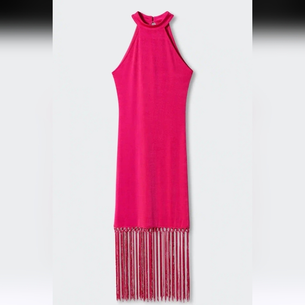 Mango Fringed Pink Dress Sz S